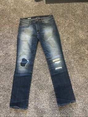 DRIFTWOOD Women's Distressed Blue Slim Straight Jeans